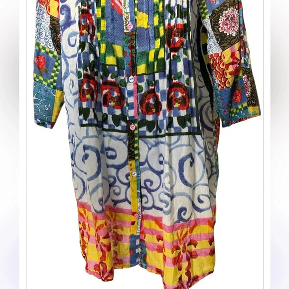 Antica Sartoria button tunic dress coverup vivid colorful excellent Size M - Picture 4 of 7